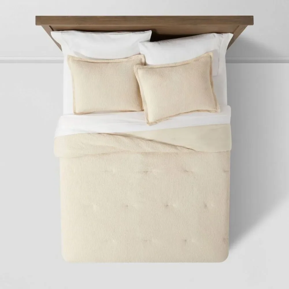 Twin/Twin XL Washed Waffle Weave Comforter Set - Natural Beige